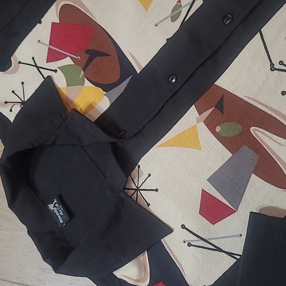 Steady Last Call Bowling Shirt Men's sz L Black "Drinks" Button Up Vintage Style